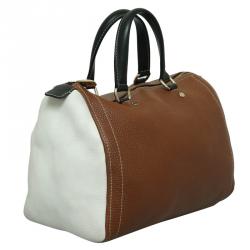 Pre Owned Carolina Herrera Bi Color Pebbled Leather Andy Boston