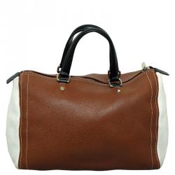 Pre Owned Carolina Herrera Bi Color Pebbled Leather Andy Boston