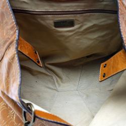 Pre Owned Carolina Herrera Brown Monogram Leather Chain Shoulder Bag