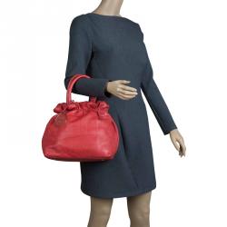 Pre Owned Carolina Herrera Red Leather Pleated Hobo