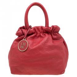 Pre Owned Carolina Herrera Red Leather Pleated Hobo