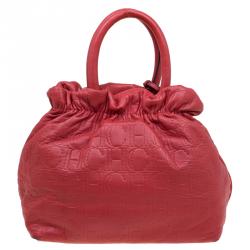 Pre Owned Carolina Herrera Red Leather Pleated Hobo