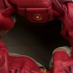 Pre Owned Carolina Herrera Red Leather Pleated Hobo