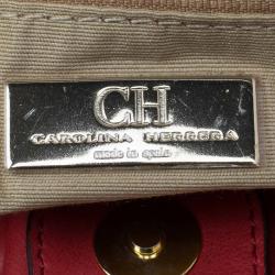 Pre Owned Carolina Herrera Red Leather Pleated Hobo