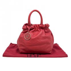 Pre Owned Carolina Herrera Red Leather Pleated Hobo