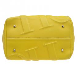 Pre Owned Carolina Herrera Yellow Leather Logo Embossed Hobo