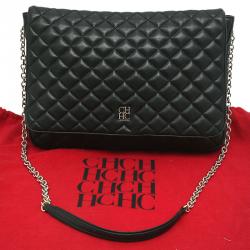Pre Owned Carolina Herrera Black Quilted Leather Flap Bag