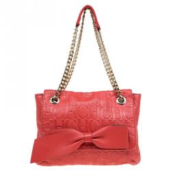 Pre Owned Carolina Herrera Candy Red Monogram Leather Audrey Shoulder Bag