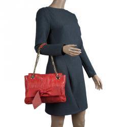 Pre Owned Carolina Herrera Candy Red Monogram Leather Audrey Shoulder Bag