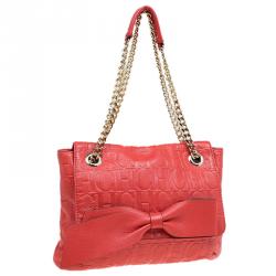 Pre Owned Carolina Herrera Candy Red Monogram Leather Audrey Shoulder Bag