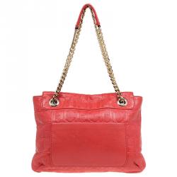 Pre Owned Carolina Herrera Candy Red Monogram Leather Audrey Shoulder Bag