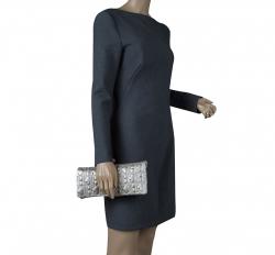 Pre Owned Carolina Herrera Silver Monogram Leather Jerry Clutch