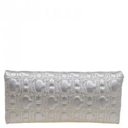 Pre Owned Carolina Herrera Silver Monogram Leather Jerry Clutch