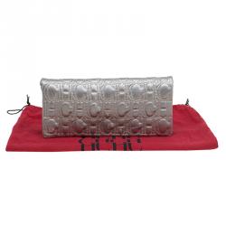 Pre Owned Carolina Herrera Silver Monogram Leather Jerry Clutch