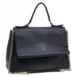 Pre Owned Carolina Herrera Black Leather Minueto Flap Bag