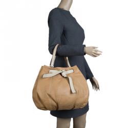 Pre Owned حقيبة يد كارولينا هيريرا تاي جلد بني فاتح