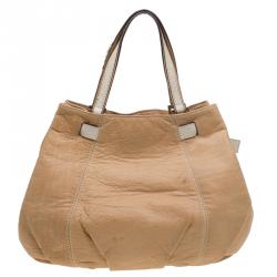 Pre Owned حقيبة يد كارولينا هيريرا تاي جلد بني فاتح