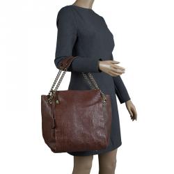 Pre Owned Carolina Herrera Brown Embossed Leather Shoulder Bag