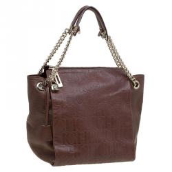 Pre Owned Carolina Herrera Brown Embossed Leather Shoulder Bag