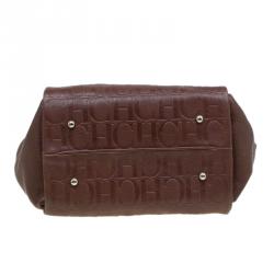 Pre Owned Carolina Herrera Brown Embossed Leather Shoulder Bag