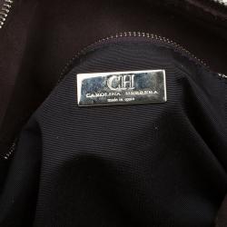 Pre Owned Carolina Herrera Brown Embossed Leather Shoulder Bag