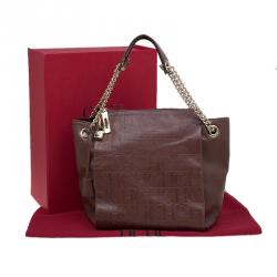Pre Owned Carolina Herrera Brown Embossed Leather Shoulder Bag