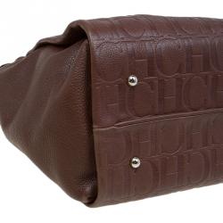 Pre Owned Carolina Herrera Brown Embossed Leather Shoulder Bag