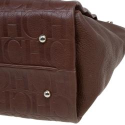 Pre Owned Carolina Herrera Brown Embossed Leather Shoulder Bag