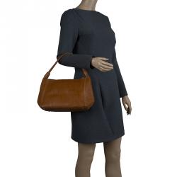 Pre Owned Carolina Herrera Brown Monogram Leather Shoulder Bag