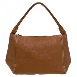 Pre Owned Carolina Herrera Brown Monogram Leather Shoulder Bag