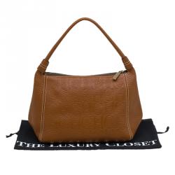 Pre Owned Carolina Herrera Brown Monogram Leather Shoulder Bag