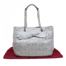 Pre Owned Carolina Herrera Grey Monogram Leather Audrey Tote