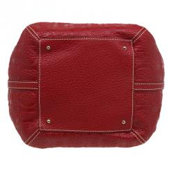Pre Owned Carolina Herrera Red Monogram Leather Bucket Tote