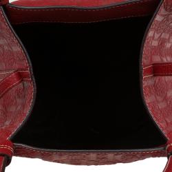 Pre Owned Carolina Herrera Red Monogram Leather Bucket Tote