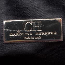 Pre Owned Carolina Herrera Red Monogram Leather Bucket Tote