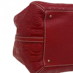 Pre Owned Carolina Herrera Red Monogram Leather Bucket Tote