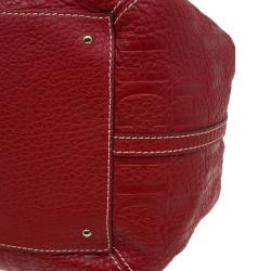 Pre Owned Carolina Herrera Red Monogram Leather Bucket Tote