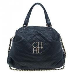 Pre Owned Carolina Herrera Black Leather Quilted Chain Satchel