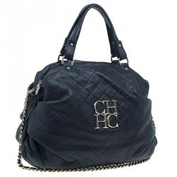 Pre Owned Carolina Herrera Black Leather Quilted Chain Satchel