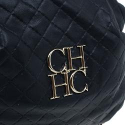 Pre Owned Carolina Herrera Black Leather Quilted Chain Satchel