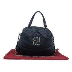 Pre Owned Carolina Herrera Black Leather Quilted Chain Satchel