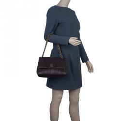 Pre Owned Carolina Herrera Brown Monogram Leather Shoulder Bag