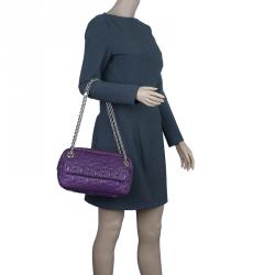Pre Owned Carolina Herrera Purple Monogram Leather Shoulder Bag