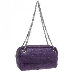 Pre Owned Carolina Herrera Purple Monogram Leather Shoulder Bag