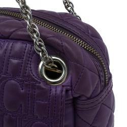 Pre Owned Carolina Herrera Purple Monogram Leather Shoulder Bag