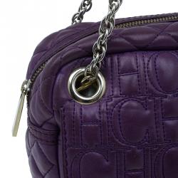 Pre Owned Carolina Herrera Purple Monogram Leather Shoulder Bag