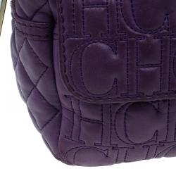 Pre Owned Carolina Herrera Purple Monogram Leather Shoulder Bag