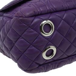 Pre Owned Carolina Herrera Purple Monogram Leather Shoulder Bag