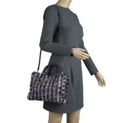 Pre Owned Carolina Herrera Tri Color Tweed Tote