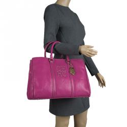 Pre Owned Carolina Herrera Magenta Leather Matteo Satchel